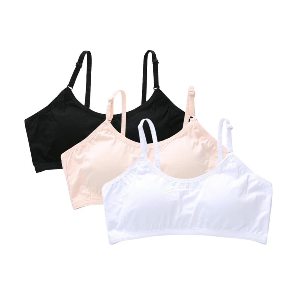 Girls Cotton Cami Bra Training Wireless Bra Comfort Cami Crop Bra Spaghetti  Straps Non Padded Bralettes Teen Small Vest,3 Pack 