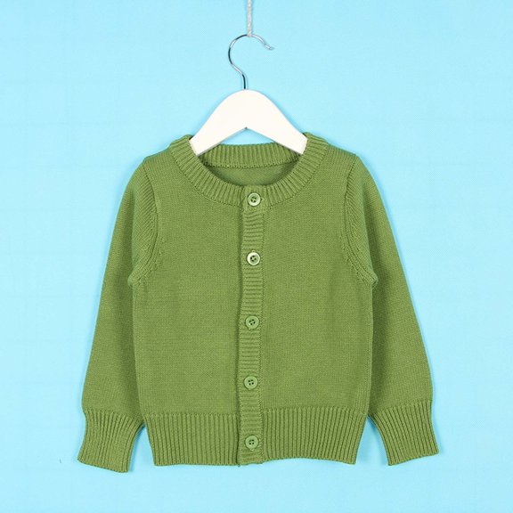 Girls Cotton Cardigan Long Sleeve Kid Button Crew Neck Sweater Cardigans (Green XXXXS)