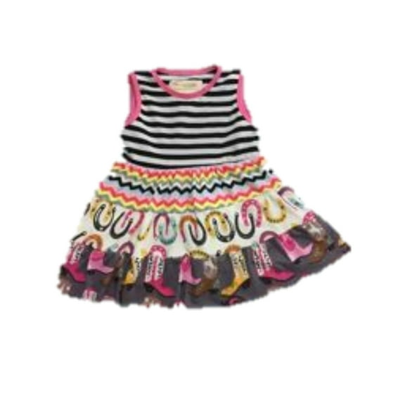 Girls? Cotton Carnival Print Black and Multicolor Printed Dress (Toddler Girls)