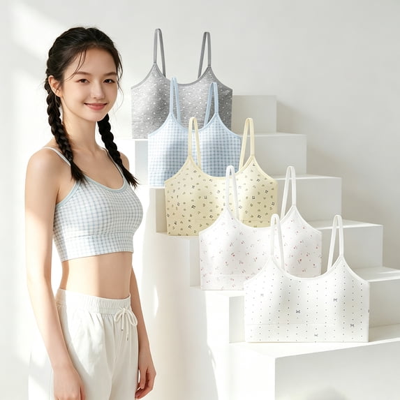 Girls Cotton Crop Cami Padded Training Bra Adjustable Straps Wireless Light 10-16