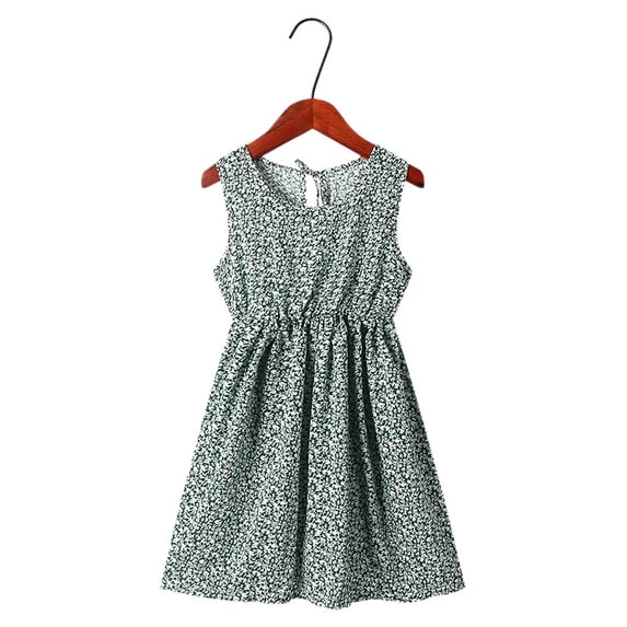 Girls Cotton Dress for Kids Toddler Sleeveless Casual Sundress Teen Summer Flower Printed Jumper Princess Dress for 3-12Y