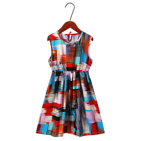 Girls Cotton Dress for Kids Toddler Sleeveless Casual Sundress Teen Summer Flower Printed Jumper Princess Dress for 3-12Y