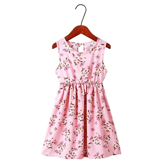 Girls Cotton Dress for Kids Toddler Sleeveless Casual Sundress Teen Summer Flower Printed Jumper Princess Dress for 3-12Y