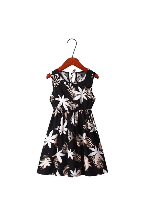 Girls Cotton Dress for Kids Toddler Sleeveless Casual Sundress Teen Summer Flower Printed Jumper Princess Dress for 3-12Y