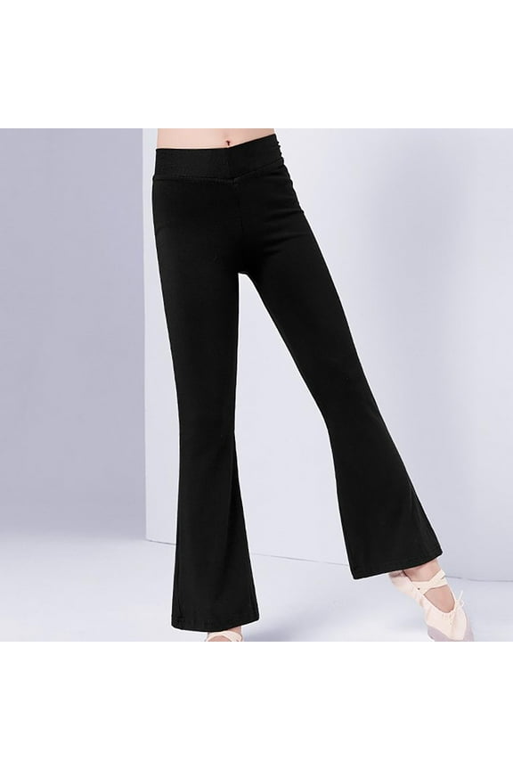 Girls Cotton Flare Leggings High Waist Dance Yoga Pants Soft Black Lounge Bottoms for Kids,Size 13-14T