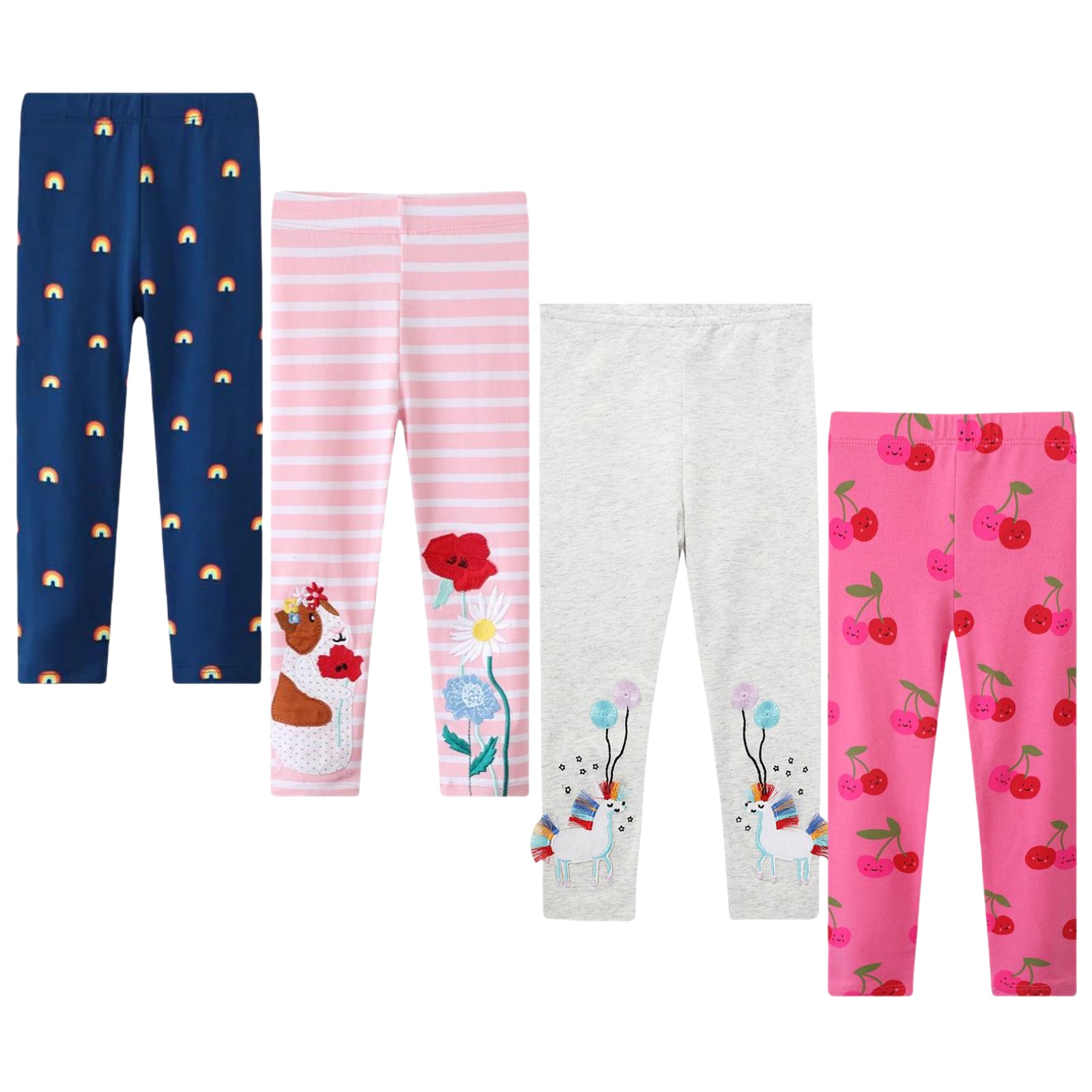 Girls Cotton Leggings Ankle Length, 4-Pack, Sizes 2T-7T