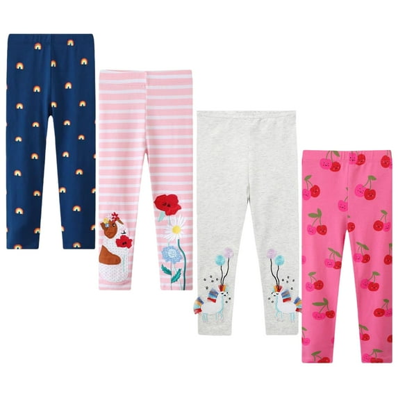 Girls Cotton Leggings Ankle Length, 4-Pack, Sizes 2T-7T