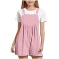 thumbnail image 1 of Girls Cotton Linen Overall Shorts Jumpsuits Kids Summer Casual Adjustable Strap Sleeveless Rompers with Pockets 5-14 Years, 1 of 5