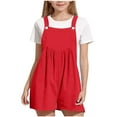 thumbnail image 1 of Girls Cotton Linen Overall Shorts Jumpsuits Kids Summer Casual Adjustable Strap Sleeveless Rompers with Pockets 5-14 Years, 1 of 5