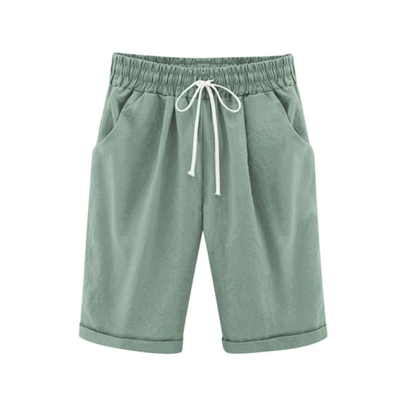 Girls Cotton Linen Shorts Summer Casual Drawstring Elastic Waist Comfy Short Pants with Pockets (11-12 Years, Green)
