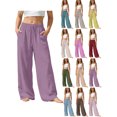 thumbnail image 1 of Girls Cotton Linen Wide Leg Pants Kids Drawstring Loose Fit Casual Fashion Long Pants with Pockets, 1 of 9