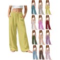 thumbnail image 1 of Girls Cotton Linen Wide Leg Pants Kids Drawstring Loose Fit Casual Fashion Long Pants with Pockets, 1 of 9