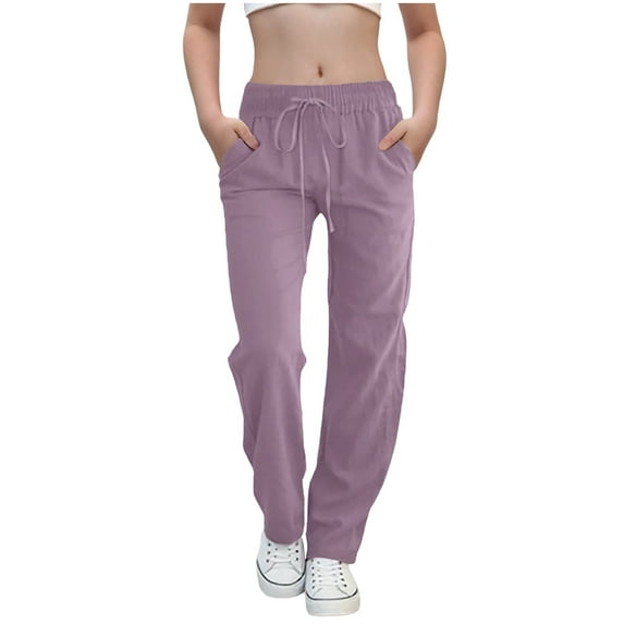 Girls Cotton Linen Wide Leg Pants Loose Fit Palazzo Pants for Girls Kids Casual Drawstring Elastic Waist Beach Trousers 6-14Y