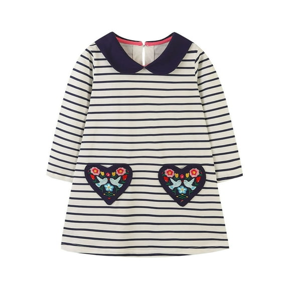 Girls Cotton Long Sleeve Dress Casual Cartoon Party Dresses White 3-4 Years