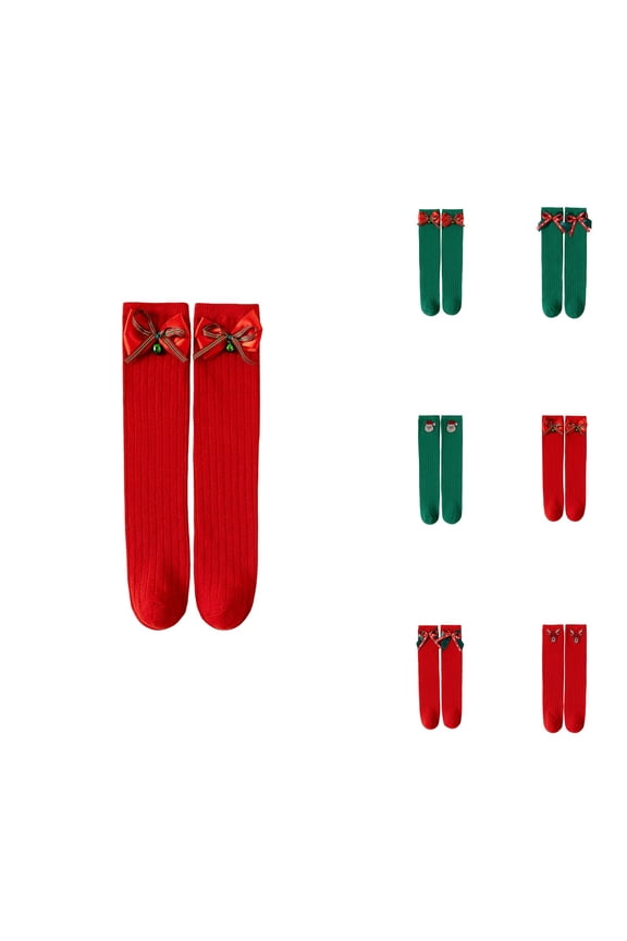 Girls' Cotton Mid-Calf Crew Socks, Novelty Holiday Christmas Gift Stockings for Kids, Red Ankle Socks for Toddlers – New Year Festive Stuffers