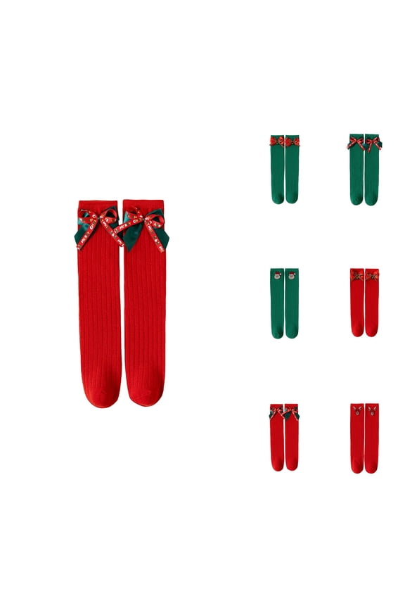 Girls' Cotton Mid-Calf Crew Socks, Novelty Holiday Christmas Gift Stockings for Kids, Red Ankle Socks for Toddlers – New Year Festive Stuffers