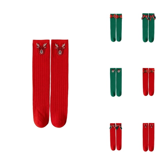 Girls' Cotton Mid-Calf Crew Socks, Novelty Holiday Christmas Gift Stockings for Kids, Red Ankle Socks for Toddlers – New Year Festive Stuffers