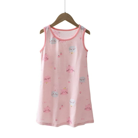 Girls Cotton Nightgowns Cotton Summer Soft Cute Print Short Sleeve Princess Sleep Shirts Clothes 3-14 Years