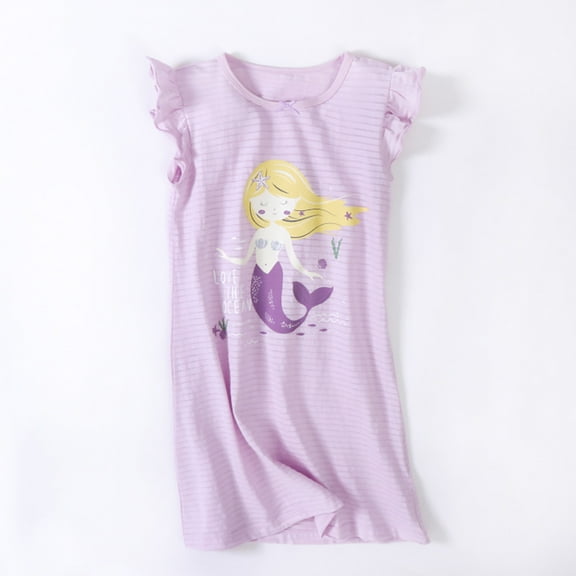 Girls Cotton Nightgowns Girls Summer Pajama Sleepwear Short Sleeve Cutedresses for Toddler Clothes 3-14 Years
