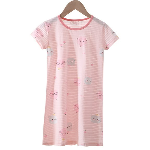 Girls Cotton Nightgowns Summer Soft Pajama Sleepwear Short Sleeve Nightie Dress Clothes 3-14 Years