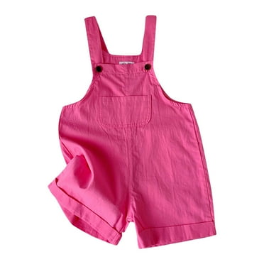 Girls Cotton Overalls Boys Sleeveless Bib Jumpsuit Roll-Up Bottom Loose Casual Summer Short Romper for Kids, Pink, 6 Years