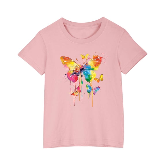 Girls Cotton Round-neck T-Shirt Graphic Short Sleeve T-Shirts Printed Loose Summer Cute Top for Youth Girls 3-10 Years