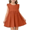 thumbnail image 1 of Girls Cotton Ruffle Sleeve A-Line Dress - Kids Summer Casual Dresses for Kids Age 2-7 Years (Brown),Size 6-7 T, 1 of 7
