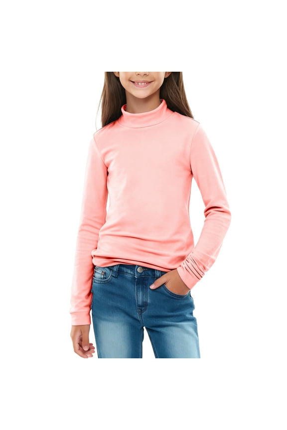 Girls Cotton Shirts Long Sleeve Casual Mock Turtleneck Sport Shirt Lightweight Loose Fashion Athletic Workout Tops 2-12 Years