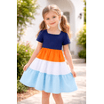 thumbnail image 1 of HILEELANG Toddler Girls 2-8T 100% Cotton Tiered Colorblock Dress Navy Colorblock Short Sleeve Casual Dress Size 3T, 1 of 7