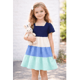 thumbnail image 1 of HILEELANG Toddler Girls 2-8T 100% Cotton Tiered Dress Navy Colorblock Short Sleeve Casual Dress Size 3T, 1 of 11