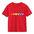 thumbnail image 1 of Girls Cotton Short Sleeve T-Shirt with Rainbow Heart Print | Kids Casual Top for Ages 4-12 in Red | 100% Soft Breathable Crewneck Tee Sizes 4T-12,Size 7 T, 1 of 9