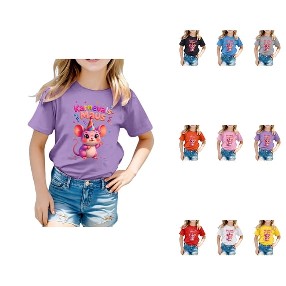 Girls' Cotton Short Sleeve T-Shirts Casual Graphic Tees Comfortable Tops for 3-7 Years