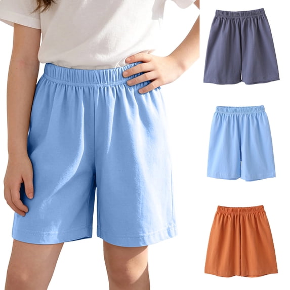 Girls Cotton Shorts 3-Pack Elastic Waist Pull On Kids Casual Shorts Orange,Size 10 T
