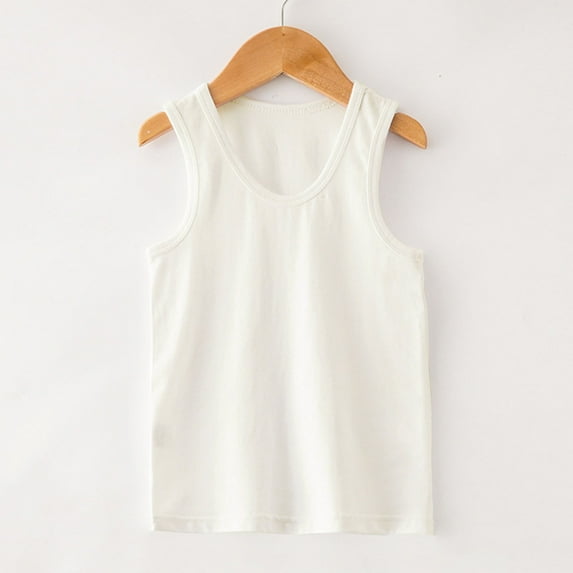 Girls Cotton Sleeveless Tank Top Soft Stretch Scoop Neck Summer Basic Undershirts Tank Camisole, 1-10 Years (7 Years, White)