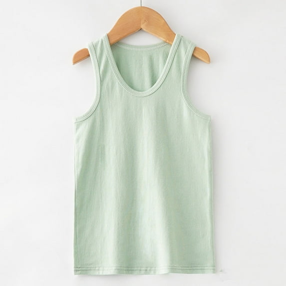 Girls Cotton Sleeveless Tank Top Soft Stretch Scoop Neck Summer Basic Undershirts Tank Camisole, 1T-10T (7 Years, Green)