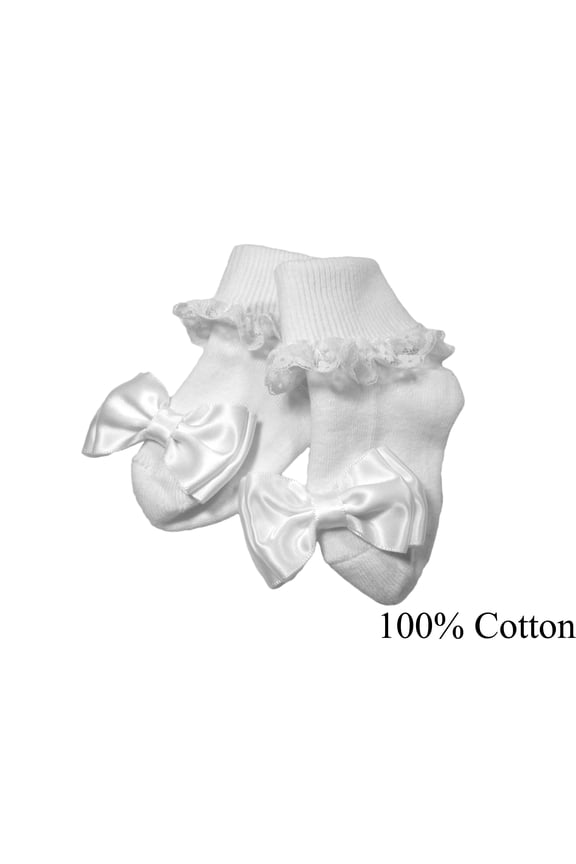 Girls Cotton Special Occasion Socks with Lace and Bow (Baby)