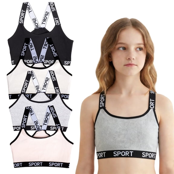 Girls Cotton Sports Bra ,Jiaroutk Unpadded Training Bra Crop Top for 6-12 Years( 4-Pack )