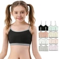 thumbnail image 1 of Girls Cotton Stretch Seamless Training Bra, Spaghetti Strap Cami Crop Bralette with Striped Vest, Breathable for Tweens, 1 of 5