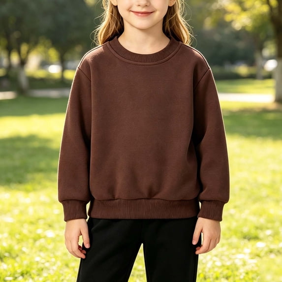 Girls Cotton Sweatshirt Long Sleeve Plain Pullover Loose Crewneck Top Solid Casual Kids Tee,Size 7-8T