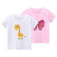 thumbnail image 1 of Girls Cotton T-Shirt 2 PCS Casual Summer Tops Toddlers Cute Clothes Trendy Short Sleeve Graphic Tees School Outdoor, White/Pink, 4 Years, 1 of 3