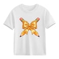 thumbnail image 1 of Girls Cotton T-Shirt | White Kids Graphic Tee, Soft Short Sleeve Crewneck Top with Cute Pencil Print | Kids & Little Girl Casual Basic Shirt,Size 5 T, 1 of 9