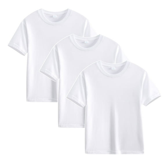 Girls Cotton T Shirts 3 Pack, Girls and Toddlers' Short-Sleeve T-Shirts, Kids Solid Color Crew Neck Short Sleeve Tees 2025 Trendy Summer Tops,Ot-28,D-1-White,2T
