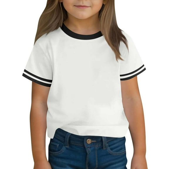 Girls Cotton T-Shirts Round Neck Casual Short Sleeve Tshirts for Kids Boys Summer Base Tees Tops (7-8 Years, White)