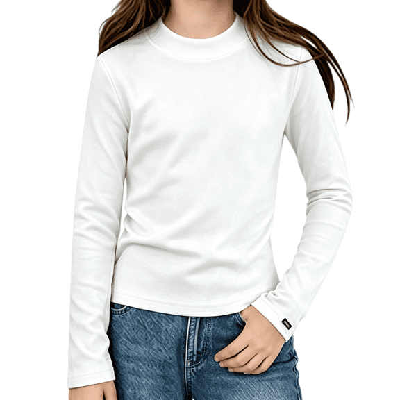 Girls Cotton Thermal Shirts Long Sleeve Crew Neck Solid Tops Kids School