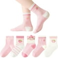 thumbnail image 1 of Girls Cotton Thin Mesh Crew Socks, Kids Floral Flower Cute Summer Socks, 5 Pairs, 3~12Years, 1 of 7