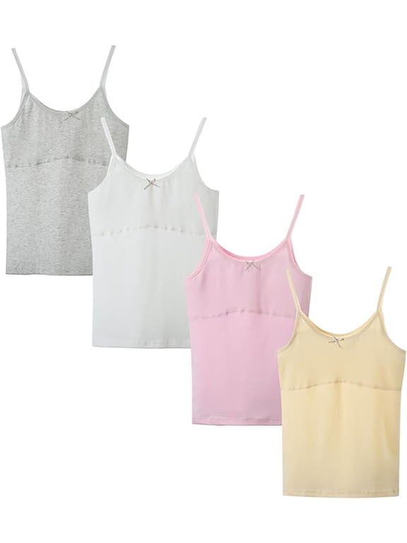 Girls Cotton Training Bras 4 Pack Vest with Light Padding Teenage Girls Camisole Tank Tops for Kids Youth Soft Breathable 7-14 Years