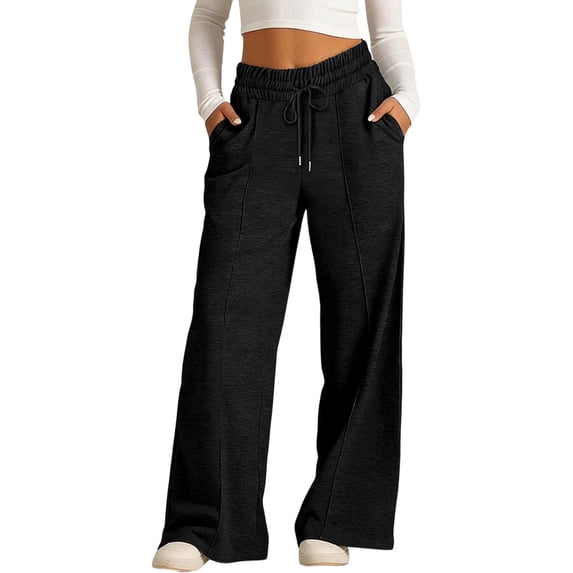 Girls Cotton Wide Leg Sweatpants Drawstring Elastic High Waist Trousers Breathable Soft Athletic Casual Loose Pant with Pockets