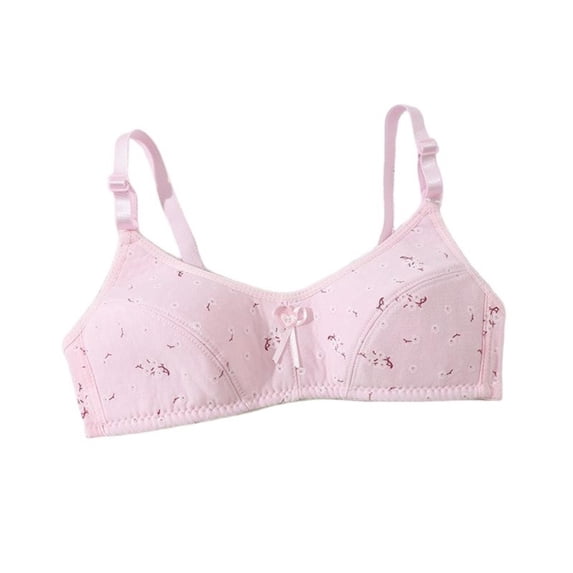 Girls Cotton Wireless Training Bra Ditsy Floral Print Bras Soft Comfortable Bras with Adjustable Strap for 12-16 Years