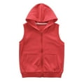 thumbnail image 1 of Girls' Cotton Zip Up Jacket Vest Boys Sleeveless Full Zipper Waistcoat with Pockets, Hoodless/Hoody Outerwear (3 Years, Red|Hooded), 1 of 6
