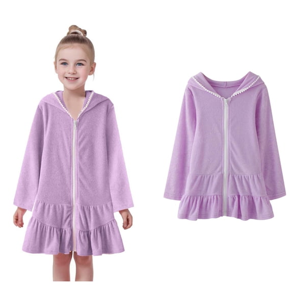 Girls Cover Up Zipper Hoodie Dress Terry Swimsuit Bathing Suits for Girls 2T